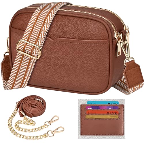 TEUEN Damen-Umhängetasche, Kleine Crossbody Bag PU Leder Elegante Schultertasche mit 2 Abnehmbar Breitem und Kette Schultergurt Handytasche Handtaschen ＆ 4 Geldbeutel Kartenfächer von TEUEN