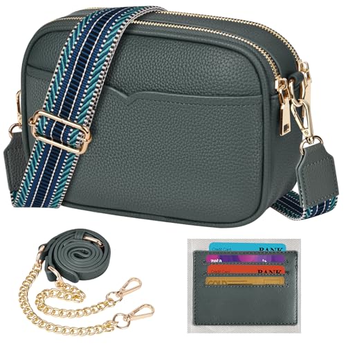 TEUEN Damen-Umhängetasche, Kleine Crossbody Bag PU Leder Elegante Schultertasche mit 2 Abnehmbar Breitem und Kette Schultergurt Handytasche Handtaschen ＆ 4 Geldbeutel Kartenfächer von TEUEN
