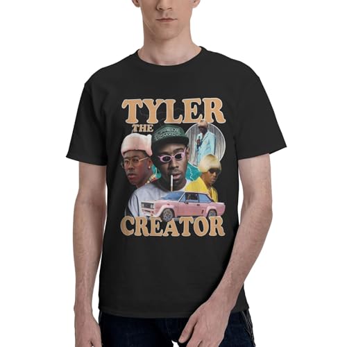 Männlich Creator Rapper Sommer Casual T-Shirt, praktisches Standard-Kurzarm Schwarz S~XXL von TEUIFAT