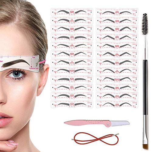 TEUVO Augenbrauen Schablone Set für Anfänger 3 Protokoll Make-up, 24 Stile von Schablonen, 1 Augenbrauen Bürste und 1 Rasierer Augenbrauen, DIY Augenbraue Schablone Set für Frauen von TEUVO