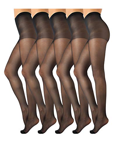 TEXAS PACK 5 PAAR Damen Strumpfhose, Feine Strumpfhosen, Glänzende Strumpfhose, 15 DEN Strumpfhose | Hautfarbe, Schwarz | S, M, L, XL | Made in Italy (XL, Schwarz) von TEXAS