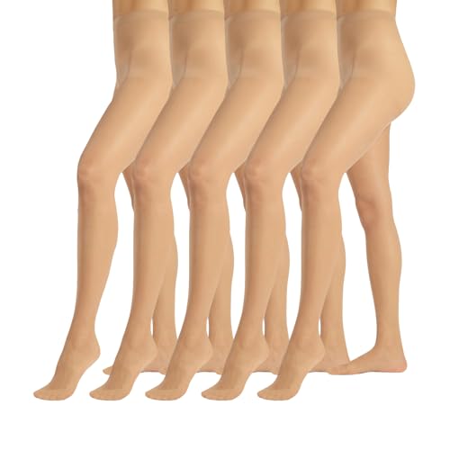 TEXAS PACK 5 PAAR Feine Strumpfhose, Unsichtbare Strumpfhose, Damen Strumpfhosen, Strumpfhose 20 DEN | Hautfarbe, Schwarz | S, M, L, XL | Made in Italy (L, Hautfarbe) von PIKY