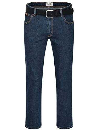 Texas Wrangler Stretch Herrenjeans mit Gürtel in schwarz oder braun (W38/L34, Darkstone + schwarzer Gürtel) von TEXAS