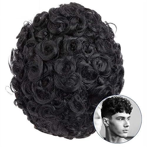 Herrenperücke 20 mm lockiges Haar-Toupet for Männer, 0,1 mm dünne Haut, PU-Basis, männliche Haarprothese, Remy-Echthaar-Perücken, Systemeinheit, langlebiges Toupet for Männer Toupet für Männer (Color von TEXBOOK