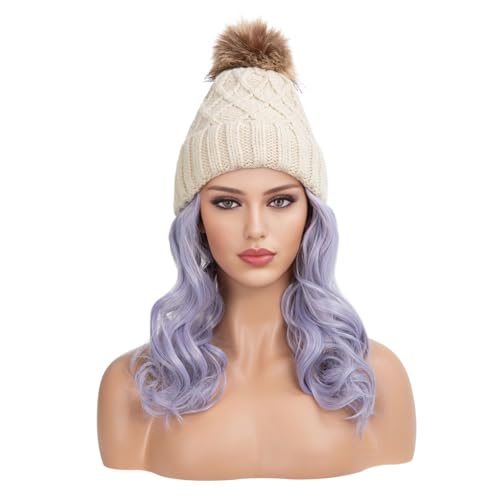 Hut Mit Befestigten Haaren für Damen Damen Modische Perückenkappe for langes lockiges Haar, gewellte Strickkappe, natürliche realistische Perückenkappe Hutperücke (Color : 03) von TEXBOOK