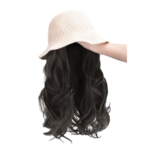 Hut Mit Befestigten Haaren für Damen Damen-Perückenkappe, 17-Zoll-Perückenkappe, Langhaar-Perückenkappe, geeignet for tägliche Themenpartys, Konzerte, Verabredungen Hutperücke (Color : 03) von TEXBOOK