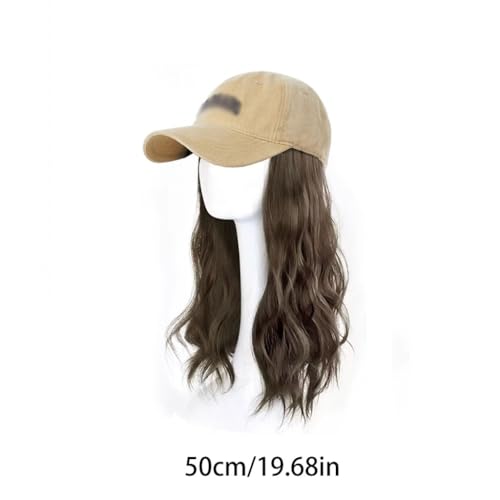 Hut Mit Befestigten Haaren für Damen Damen-Perückenkappe, Perücken-Baseballkappe, gewellte modische Perückenkappe, geeignet for tägliche Themenpartys, Konzerte, Verabredungen Hutperücke (Color : 02) von TEXBOOK