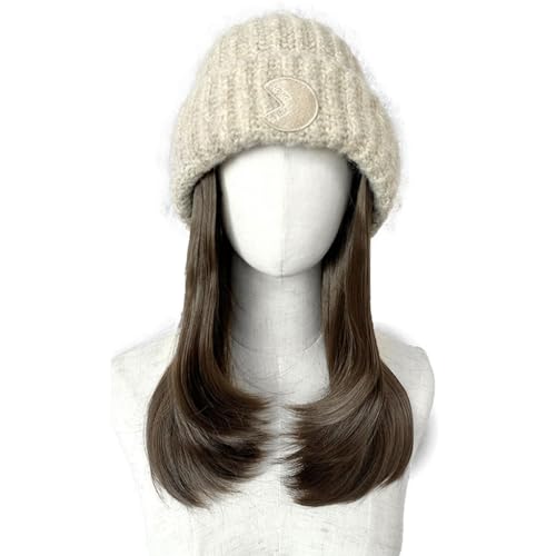 Hut Mit Befestigten Haaren für Damen Damen-Perückenkappe, gestrickte Perücken-Perückenkappe, Langhaar-Perückenkappe, natürlich aussehende synthetische hitzebeständige Faserperücke, geeignet for den tä von TEXBOOK