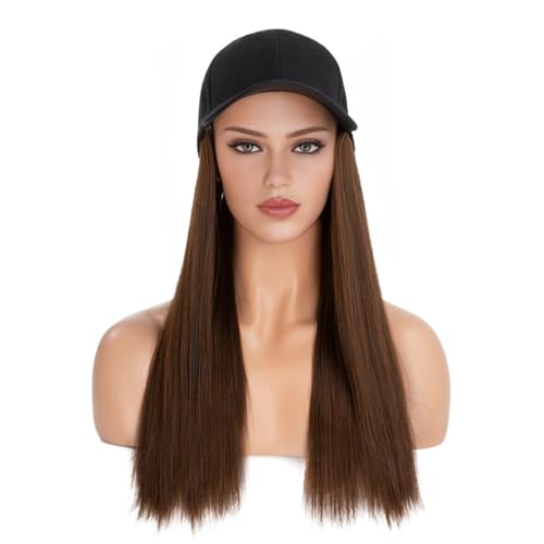 Hut Mit Befestigten Haaren für Damen Damenhut-Perücke, modisch, atmungsaktiv, Baseballkappe, langes glattes Haar, Perücke, Damenmode, Perückenkappe Hutperücke (Color : 02) von TEXBOOK