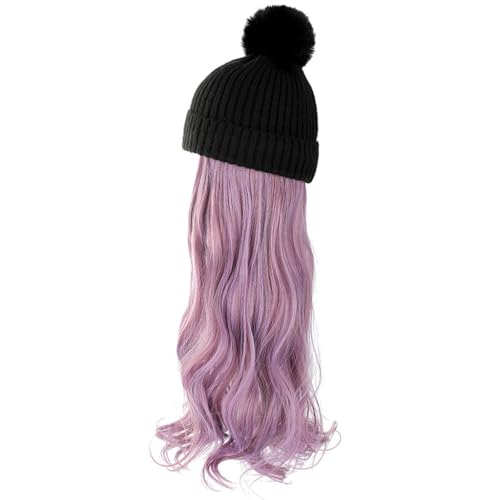 Hut Mit Befestigten Haaren für Damen Hut-Perücke, abnehmbare Haarverlängerungen, Perücke, langes lockiges Haar, abnehmbare modische Mütze, natürliche realistische Perückenkappe Hutperücke (Color : D von TEXBOOK