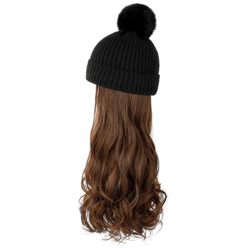 Hut Mit Befestigten Haaren für Damen Hut-Perücke, abnehmbare Haarverlängerungen, Perücke, langes lockiges Haar, abnehmbare modische Mütze, natürliche realistische Perückenkappe Hutperücke (Color : B von TEXBOOK