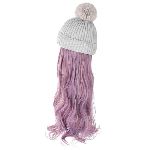 Hut Mit Befestigten Haaren für Damen Hut-Perücke, langes lockiges Haar, abnehmbare modische Mütze, natürliche realistische Perückenkappe, abnehmbare Haarverlängerungen, Perücke Hutperücke (Color : A von TEXBOOK