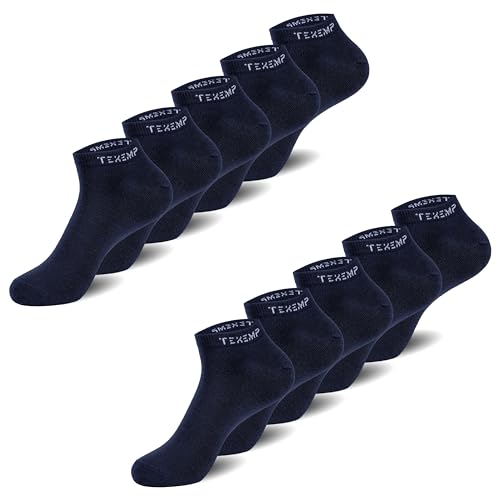 TEXEMP 10 Paar Sneaker Socken Herren & Damen Sportsocken Schwarz Weiß Grau Laufsocken Baumwolle Sneakersocken Arbeitssocken Füßlinge Low Cut - 10er Pack, Blau, Größe 39-42 von TEXEMP