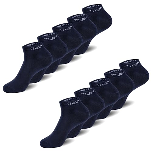 TEXEMP 10 Paar Sneaker Socken Herren & Damen Sportsocken Schwarz Weiß Grau Laufsocken Baumwolle Sneakersocken Arbeitssocken Füßlinge Low Cut - 10er Pack, Blau, Größe 43-46 von TEXEMP