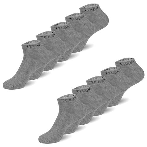 TEXEMP 10 Paar Sneaker Socken Herren & Damen Sportsocken Schwarz Weiß Grau Laufsocken Baumwolle Sneakersocken Arbeitssocken Füßlinge Low Cut - 10er Pack, Grau, Größe 35-38 von TEXEMP