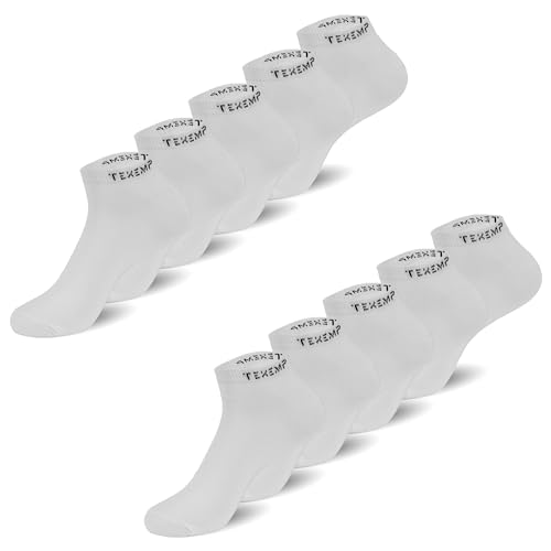 TEXEMP 10 Paar Sneaker Socken Herren & Damen Sportsocken Schwarz Weiß Grau Laufsocken Baumwolle Sneakersocken Arbeitssocken Füßlinge Low Cut - 10er Pack, Weiß, Größe 35-38 von TEXEMP