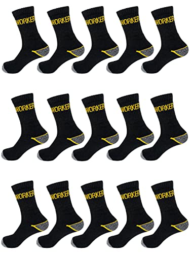 TEXEMP 10 oder 15 Paar Herren Arbeitssocken Work Strümpfe Dicke Robuste Socken Baumwolle (Lager 90, Schwarz, 43-46, 15 Paar) von TEXEMP