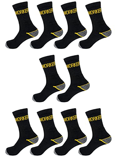 TEXEMP 10 oder 15 Paar Herren Arbeitssocken Work Strümpfe Dicke Robuste Socken Baumwolle (Lager 90, Schwarz, 39-42, 10 Paar) von TEXEMP