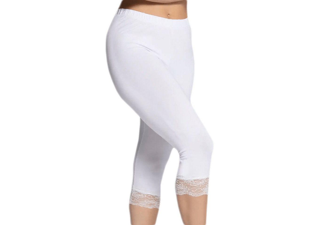 TEXEMP 3/4-Leggings 3/4 Damen Capri Leggings Leggins Baumwolle Sporthose Fitness Yoga (1-tlg) 95% Baumwolle - Mit Spitze von TEXEMP