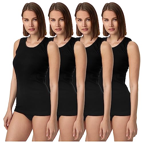 TEXEMP 4er Pack Damen Unterhemd 100% gekämmte Baumwolle Tank Top Stretch Tanktop Achselhemd Damentop Sport Workout Crop, Schwarz Größe XL von TEXEMP