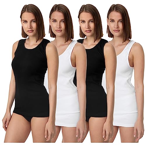 TEXEMP 4er Pack Damen Unterhemd 100% gekämmte Baumwolle Tank Top Stretch Tanktop Achselhemd Damentop Sport Workout Crop, Schwarz Weiß Größe 3XL von TEXEMP