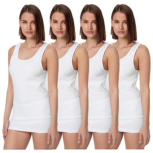 TEXEMP 4er Pack Damen Unterhemd 100% gekämmte Baumwolle Tank Top Stretch Tanktop Achselhemd Damentop Sport Workout Crop, Weiß Größe 3XL von TEXEMP