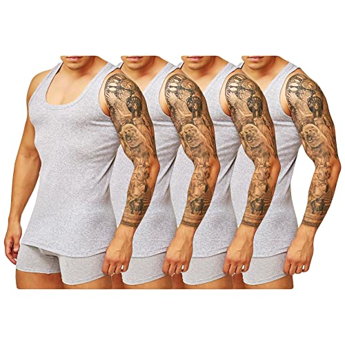 TEXEMP 4er Pack Herren Unterhemd Achselhemd 100% Baumwolle Tank Top Feinripp - Grau, 2XL, 1 Paket (4 Stück) von TEXEMP