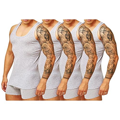 TEXEMP 4er Pack Herren Unterhemd Achselhemd 100% Baumwolle Tank Top Feinripp - Grau, 4XL, 1 Paket (4 Stück) von TEXEMP