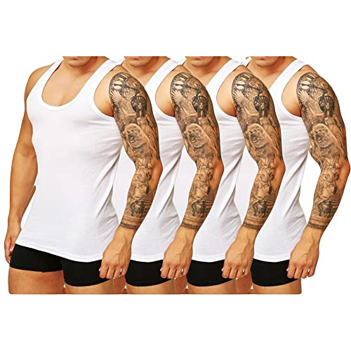 TEXEMP 4er Pack Herren Unterhemd Achselhemd 100% Baumwolle Tank Top Feinripp - Weiß, M, 1 Paket (4 Stück) von TEXEMP