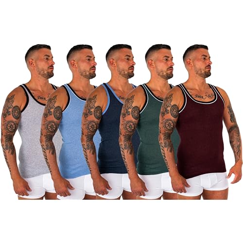 TEXEMP 4er Pack Herren Unterhemd Achselhemd Feinripp Melange Muskelshirt Tanktop Set - 4 Farben L von TEXEMP