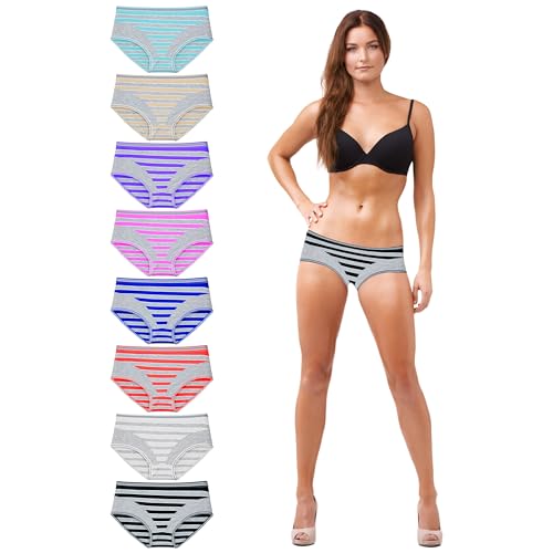 TEXEMP 8er Pack Damen Slips Baumwolle Unterwäsche Unterhosen Set Schlüpfer Panty Maxislip Mehrfarbig B266 - M 8er Pack von TEXEMP
