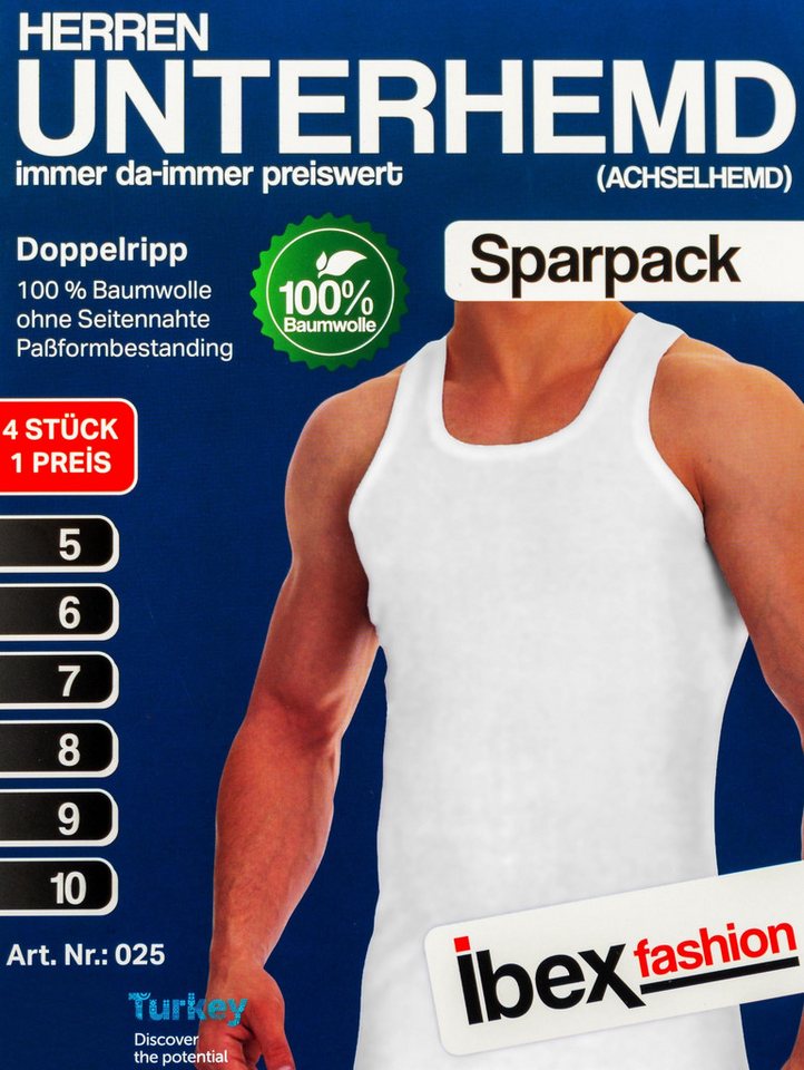 TEXEMP Achselhemd 4er Pack Herren Unterhemd Tank-Top Achselhemd Doppelripp Baumwolle (4-St) 100% Baumwolle von TEXEMP