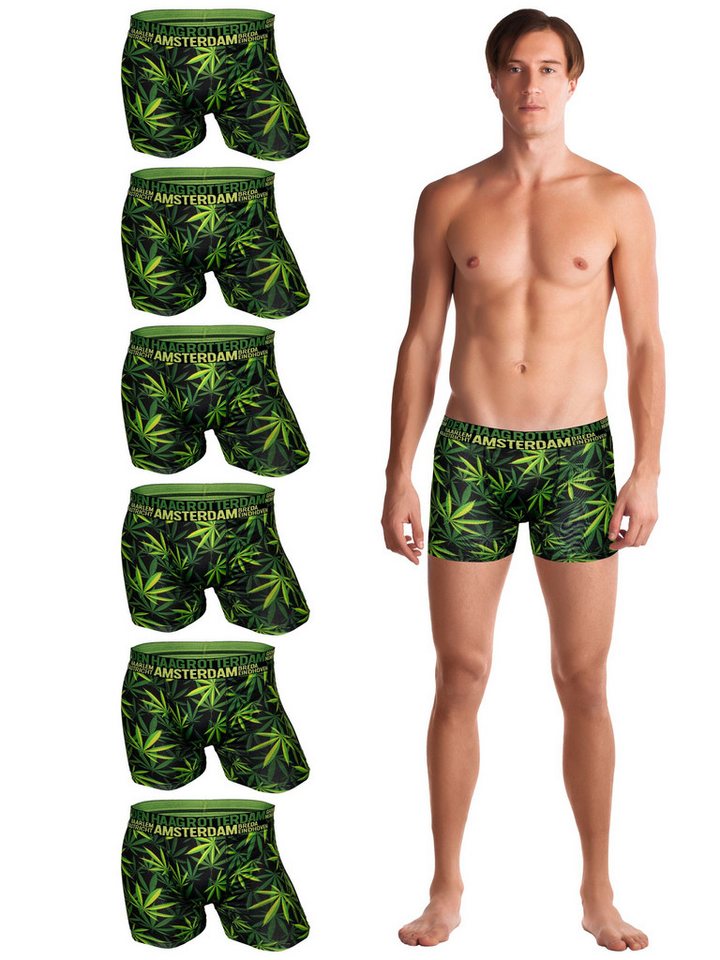 TEXEMP Boxershorts 3er bis 9er Pack Herren Boxershorts Ganja Weed Hanf Blatt Trunks (6-St) 75% Viskose - Seidig glatt von TEXEMP