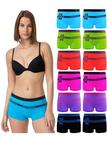 TEXEMP Damen Pantys Frauen Shortys Boxershorts Microfaser Hipster Hotpants Unterhose Slip Bunt (Box 149, Größe M-L, 12er Pack) von TEXEMP