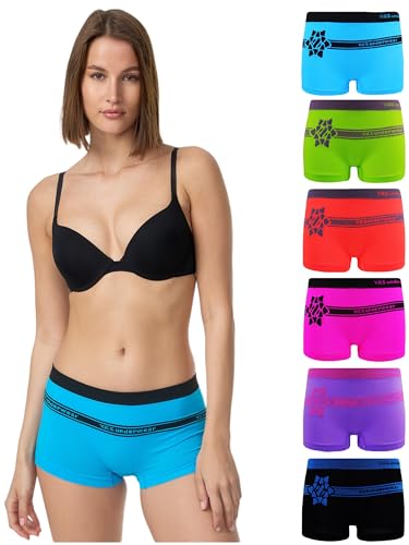 TEXEMP Damen Pantys Frauen Shortys Boxershorts Microfaser Hipster Hotpants Unterhose Slip Bunt (Box 149, Größe XL-2XL, 6er Pack) von TEXEMP