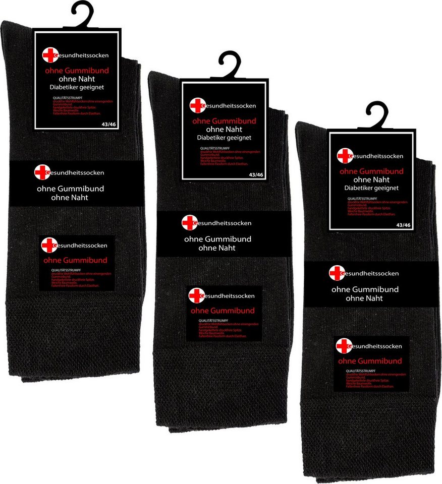 TEXEMP Diabetikersocken 3, 6, 9 Paar Herren & Damen Socken mit Komfortbund ohne Gummi (Packung, 3-Paar) Langlebig & Robust von TEXEMP