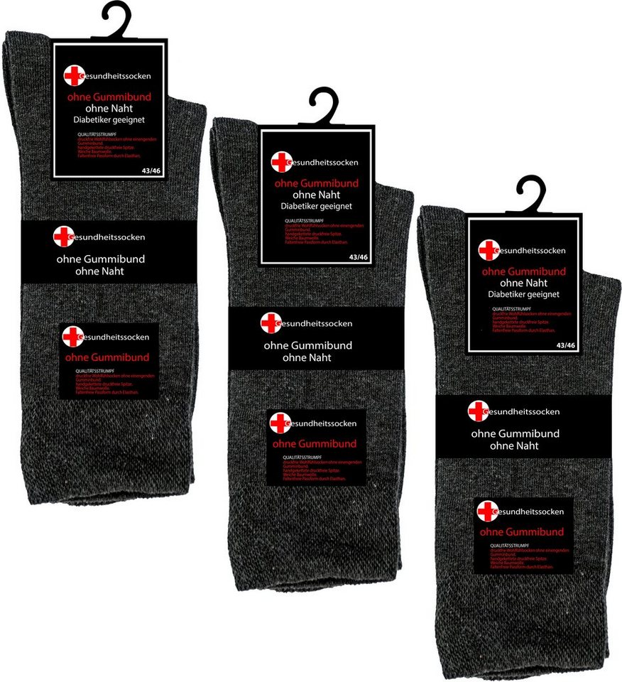TEXEMP Diabetikersocken 3, 6, 9 Paar Herren & Damen Socken mit Komfortbund ohne Gummi (Packung, 3-Paar) Langlebig & Robust von TEXEMP