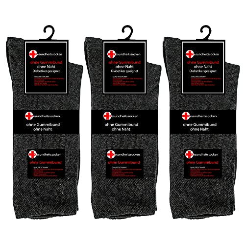 TEXEMP Diabetikersocken 3 | 6 | 9 Paar Herren Damen Socken mit Komfortbund ohne Naht & ohne Gummi mit handgekettelter Spitze - Anthrazit 39-42 9 Paar von TEXEMP