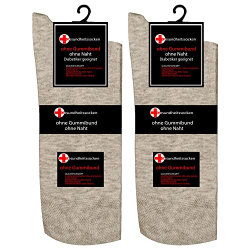 TEXEMP Diabetikersocken 3 | 6 | 9 Paar Herren Damen Socken mit Komfortbund ohne Naht & ohne Gummi mit handgekettelter Spitze - Beige 35-38 6 Paar von TEXEMP