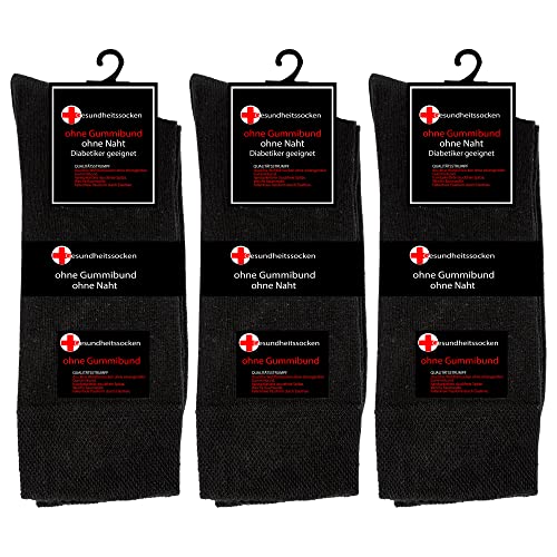 TEXEMP Diabetikersocken 3 | 6 | 9 Paar Herren Damen Socken mit Komfortbund ohne Naht & ohne Gummi mit handgekettelter Spitze - Schwarz 35-38 9 Paar von TEXEMP