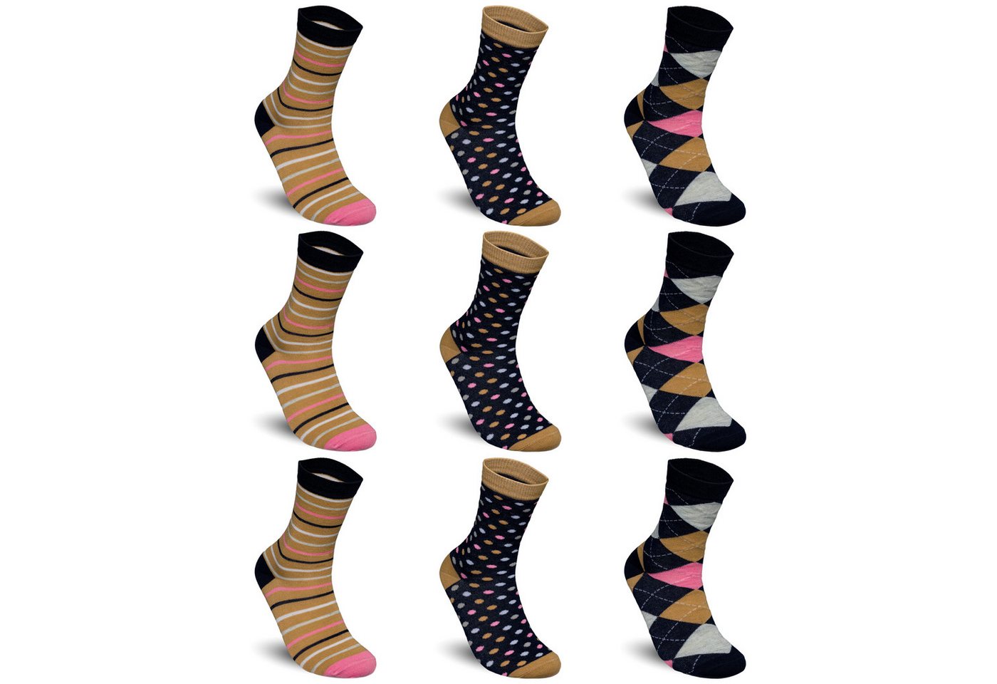 TEXEMP Freizeitsocken 3 bis 12 Paar Damen Socken Baumwolle Premium Strümpfe Komfortbund (9-Paar) Langlebig & Robust von TEXEMP