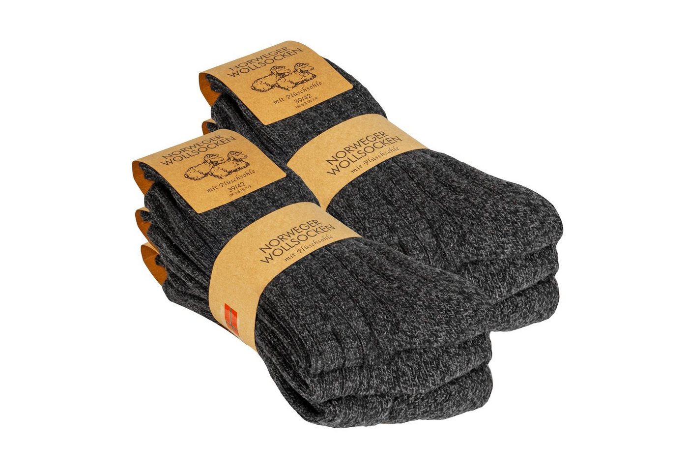 TEXEMP Norwegersocken 6 Paar Wollsocken Norweger Socken Wintersocken Herren & Damen Warm (6er-Pack) Plüschsohle & Komfortbund von TEXEMP