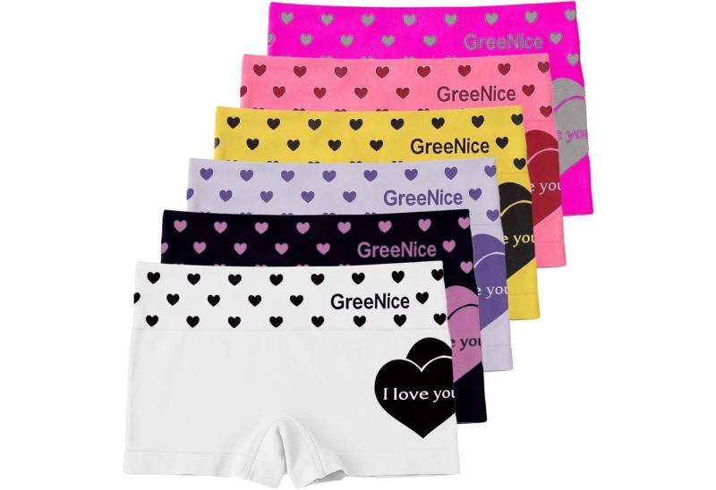 TEXEMP Panty 6 Damen Panty Panties Slips Microfaser Hotpants Unterwäsche Slip (Spar-Set, 7-St., 6er Pack) Herz Logo von TEXEMP