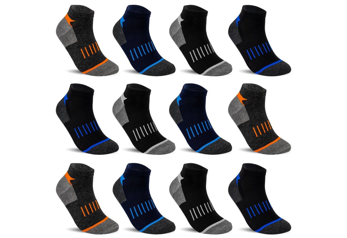 TEXEMP Sneakersocken 12 Paar Sneaker Socken Herren & Damen Mehrfarbig Baumwolle Freizeit (12-Paar) Atmungsaktiv von TEXEMP