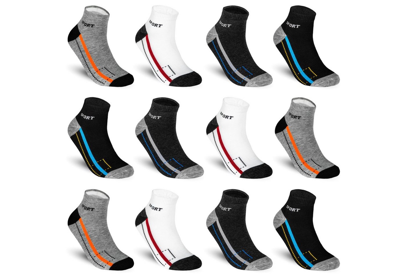 TEXEMP Sneakersocken 12 Paar Sneaker Socken Sport Freizeit Herren Damen Baumwolle Kurz (Packung, 12 Paar) von TEXEMP