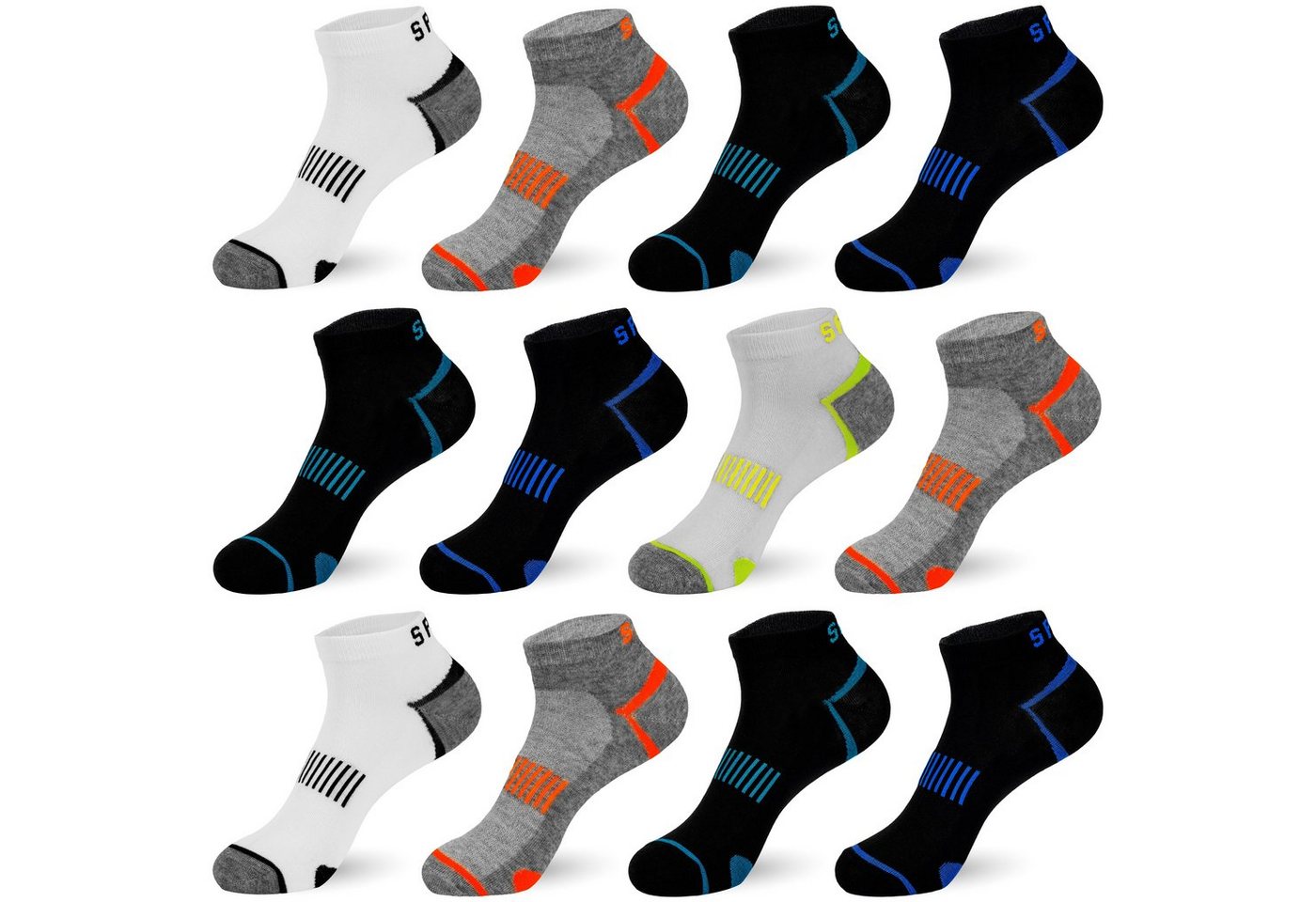 TEXEMP Sneakersocken 6, 12, 18 Paar Sneaker Socken Herren & Damen Baumwolle Mehrfarbig Kurz (Packung, 12-Paar) Atmungsaktiv & Hautfreundlich von TEXEMP