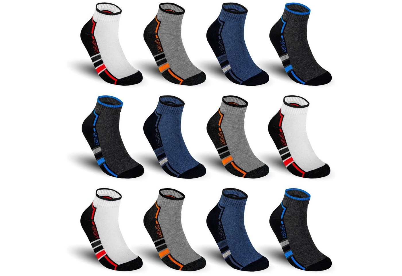 TEXEMP Sneakersocken 6 - 12 Paar Sneaker Socken Herren Damen Mehrfarbig Baumwolle Freizeit (Packung, 6-Paar) Frotteesohle von TEXEMP