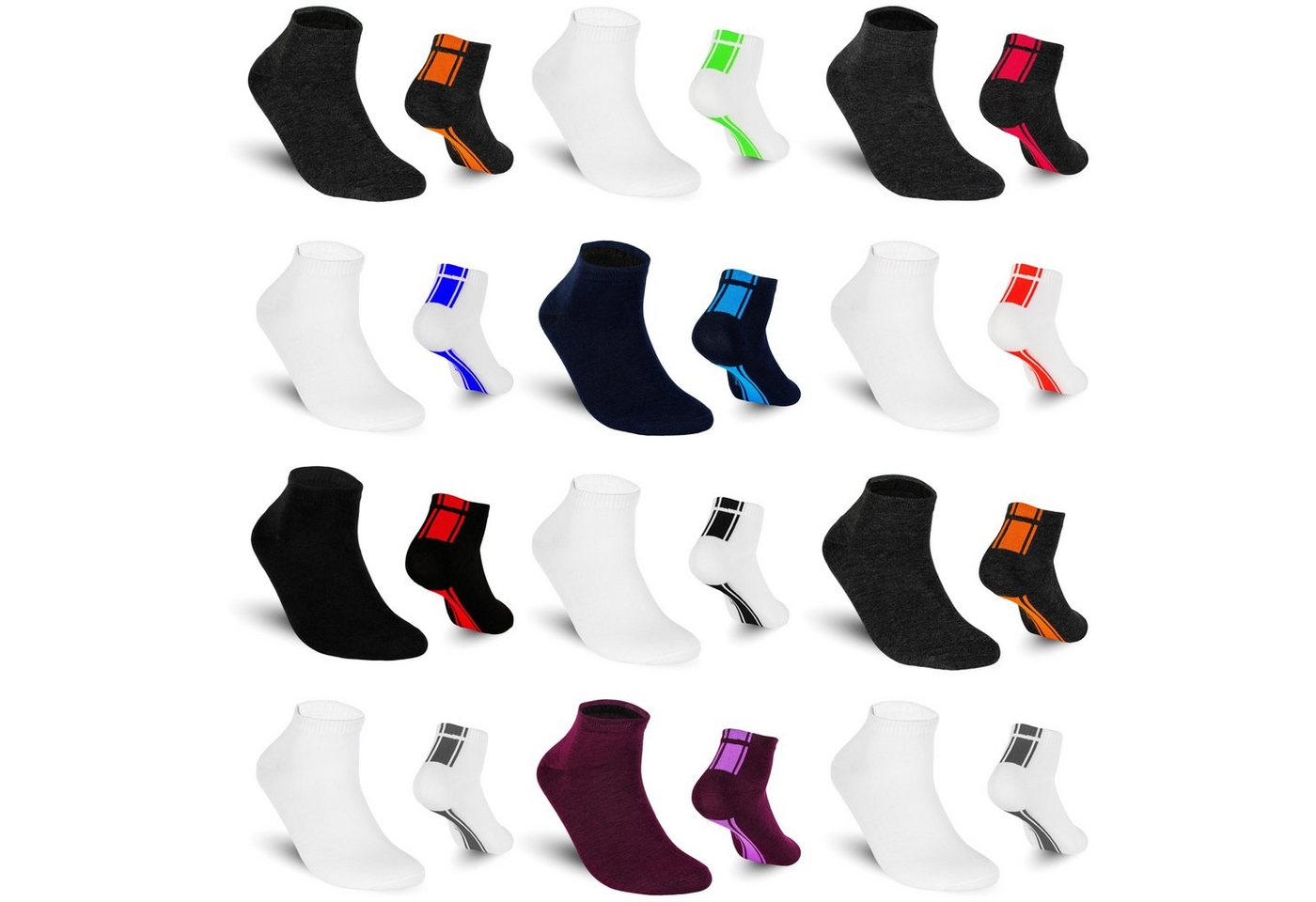 TEXEMP Sneakersocken 6 bis 18 Paar Sneaker Socken Herren & Damen Mehrfarbig Baumwolle (Packung, 18-Paar) Langlebig & Robust von TEXEMP