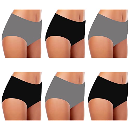 TEXEMP Unterwäsche Damen Slip Bequeme Baumwollunterhosen Mehrpack Atmungsaktive Hipster Pantys 6er Pack Schwarz Grau 40-42 M von TEXEMP