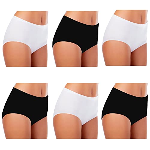 TEXEMP Unterwäsche Damen Slip Bequeme Baumwollunterhosen Mehrpack Atmungsaktive Hipster Pantys 6er Pack Schwarz Weiß 44-46 L von TEXEMP